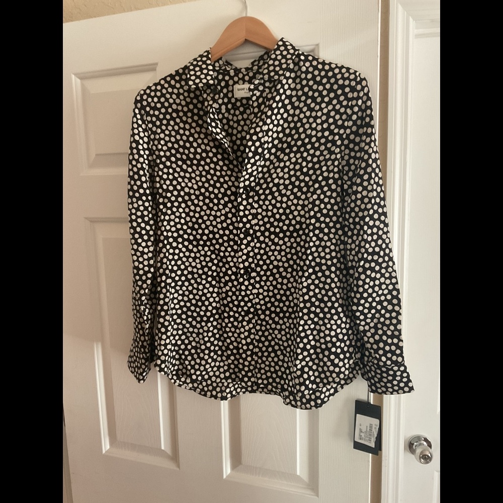 NWT Saint Laurent Pois Foan Intermediaire Polka Dot Blouse Top Shirts, 38